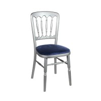 Stoel Napoleon zilver, met blauwe zitting Stoel Napoleon zilver, met blauwe zitting