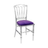 Stoel Napoleon transparant, met paarse zitting Stoel Napoleon transparant, met paarse zitting