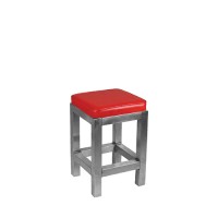 Kruk RVS laag, met rood kussen Kruk RVS laag, met rood kussen