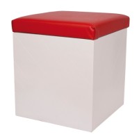Poef Sara wit, met rood kussentje Poef Sara wit, met rood kussentje