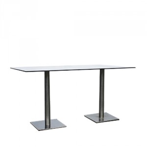 Dinertafel Pieter XL, met 2 RVS voet en hoogglans wit blad Dinertafel Pieter XL, met 2 RVS voet en hoogglans wit blad