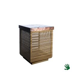 Stoel Raw, met bruin lederen zitting 